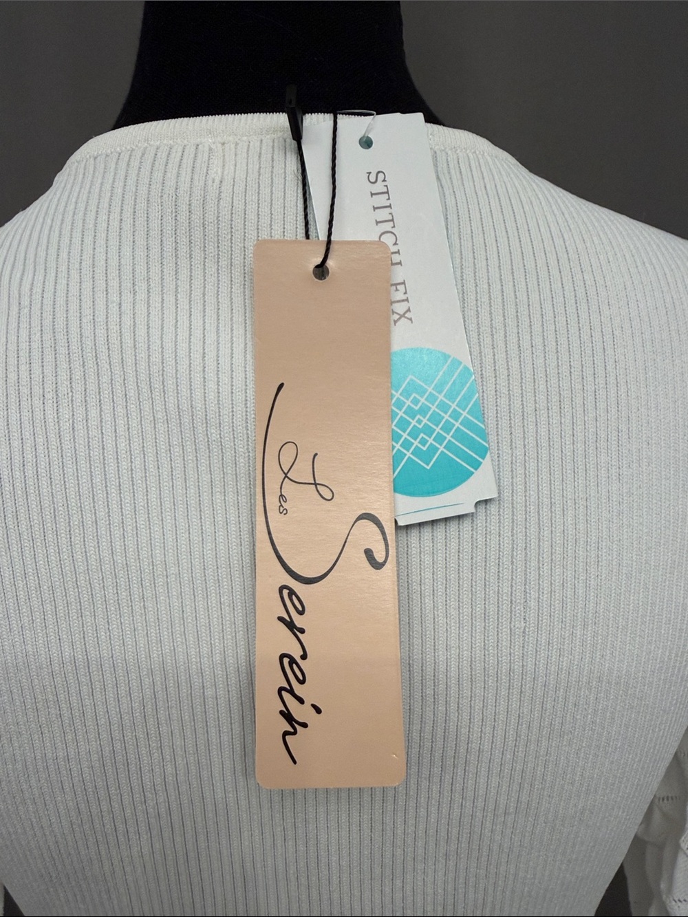 Ivory V-Neck Puff Sleeve Ribbed Knit Top - Picture 4 of 6
